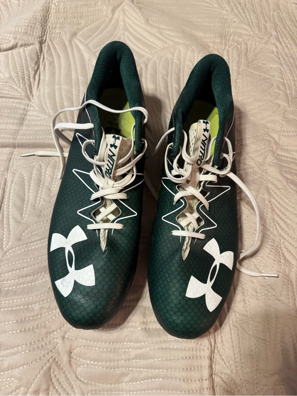 Under Armour Nitro Men’s Green Cleats with White Logo size 15
